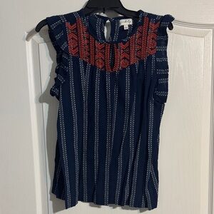 Wonderly Navy and Red Embroidered Blouse
